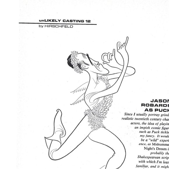Jason Robards as Puck Unlikely Casting by Hirschfield 1960s Vintage Print Ad 9 i - Picture 3 of 4